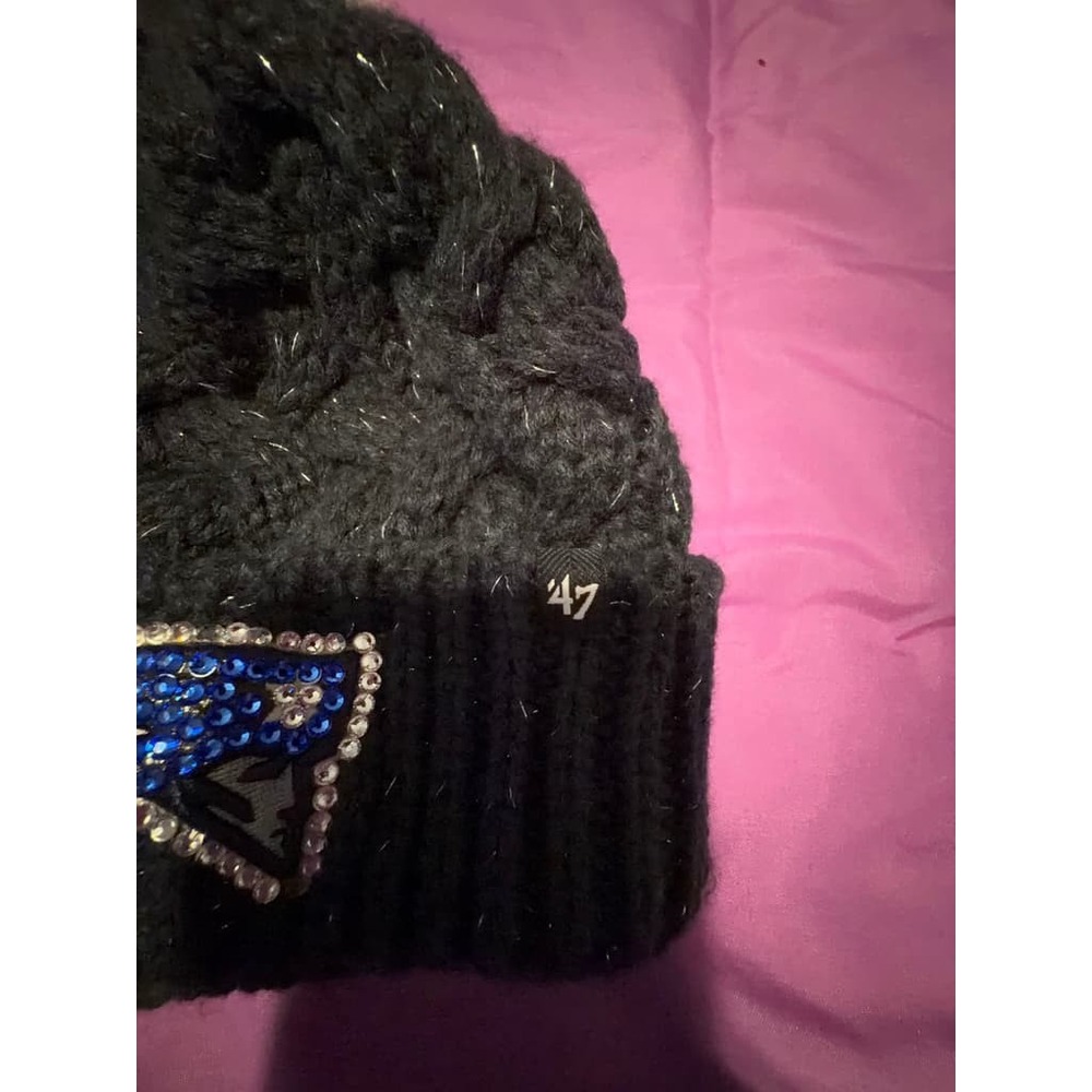 47 Brand New England Patriots Womens Rhinestone Cable Knit Beanie Hat Navy Pom